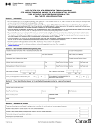Document preview: Form T1287 Application by a Non-resident of Canada (Individual) for a Reduction in the Amount of Non-resident Tax Required to Be Withheld on Income Earned From Acting in a Film or Video Production - Canada