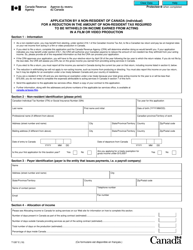Form T1287 Application by a Non-resident of Canada (Individual) for a Reduction in the Amount of Non-resident Tax Required to Be Withheld on Income Earned From Acting in a Film or Video Production - Canada