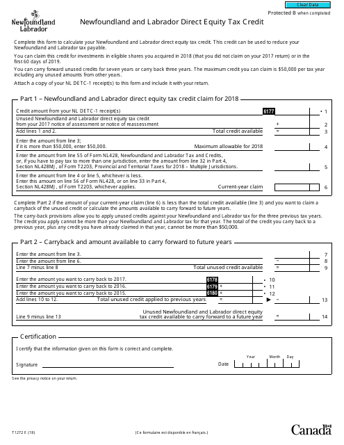 Form T1272 2018 Printable Pdf