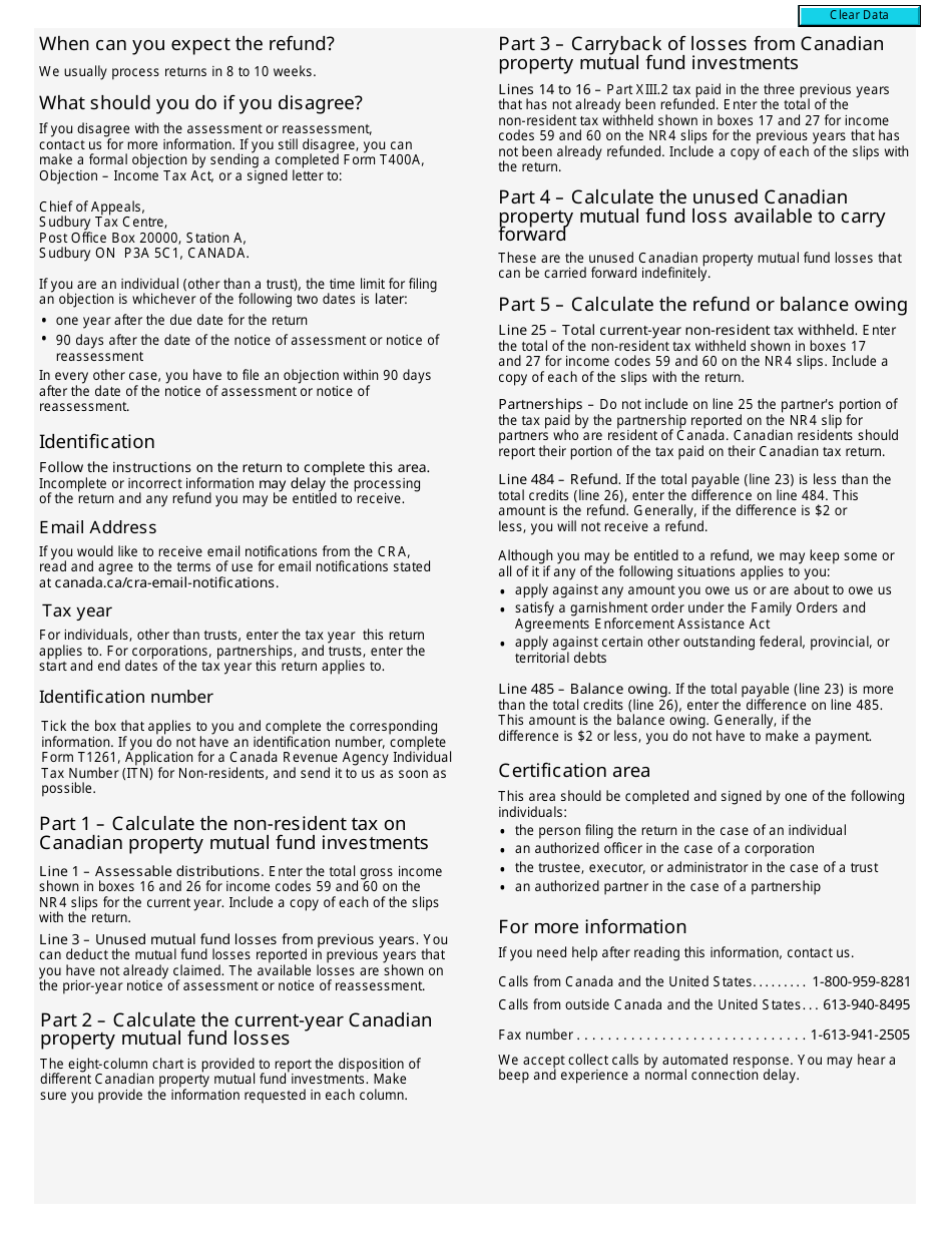 Form T1262 Part XIII.2 Tax Return for Non-residents Investments in Canadian Mutual Funds - Canada, Page 4