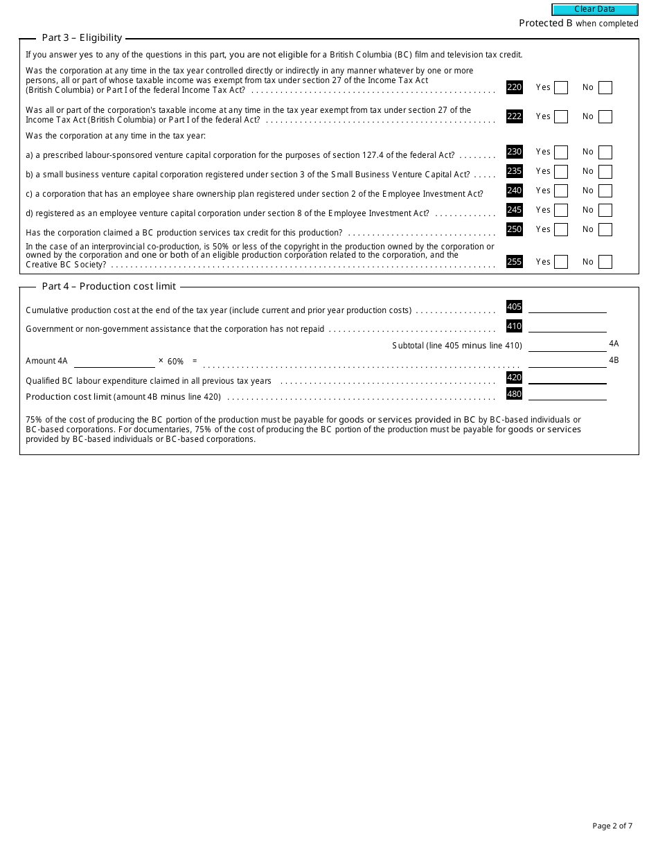 Form T1196 British Columbia Film and Television Tax Credit (2018 and Later Tax Years) - Canada, Page 2