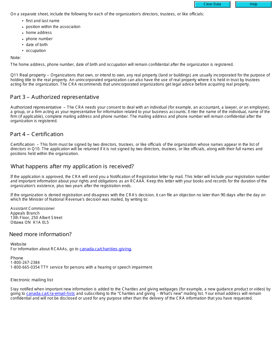 Form T1189 Application to Register a Canadian Amateur Athletic Association Under the Income Tax Act - Canada, Page 2