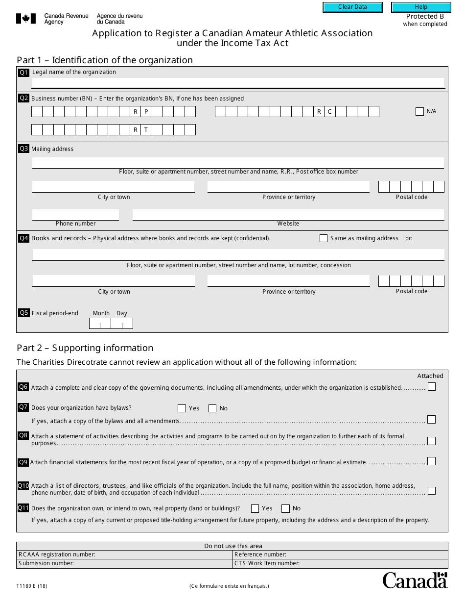 Form T1189 Application to Register a Canadian Amateur Athletic Association Under the Income Tax Act - Canada, Page 3