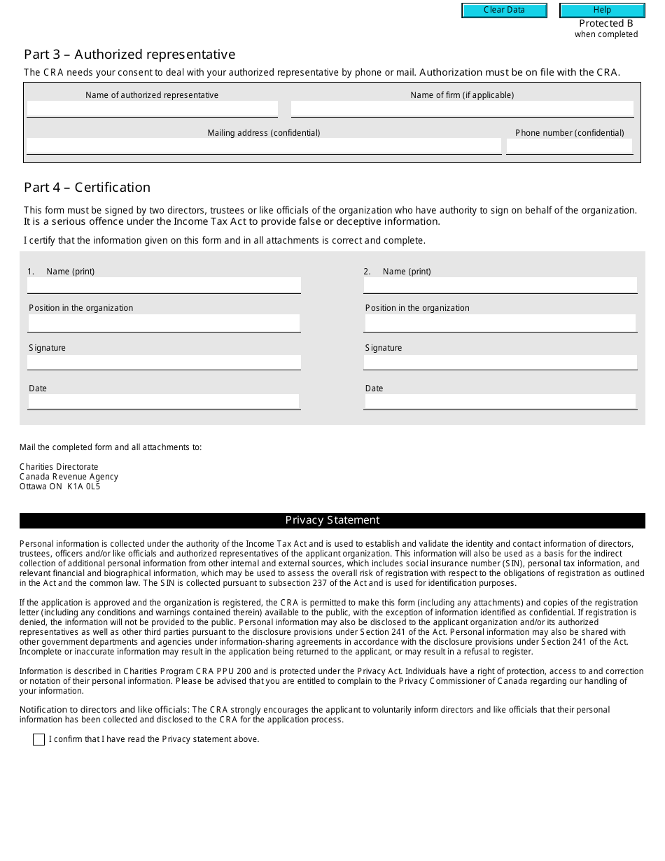 Form T1189 Application to Register a Canadian Amateur Athletic Association Under the Income Tax Act - Canada, Page 4
