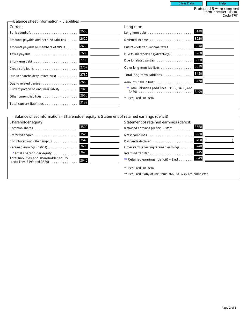 Form T1178 General Index of Financial Information - Short - Canada, Page 2