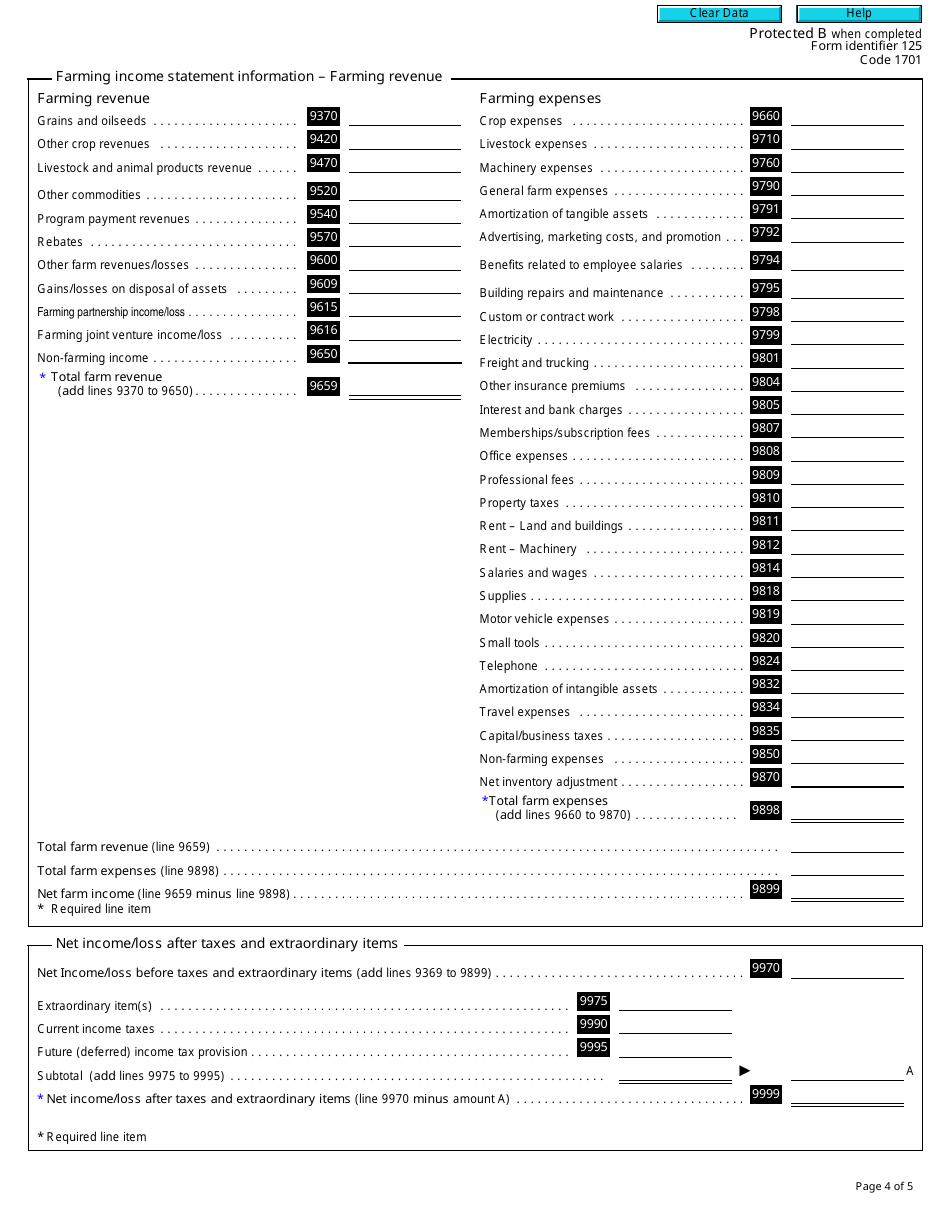 Form T1178 General Index of Financial Information - Short - Canada, Page 4