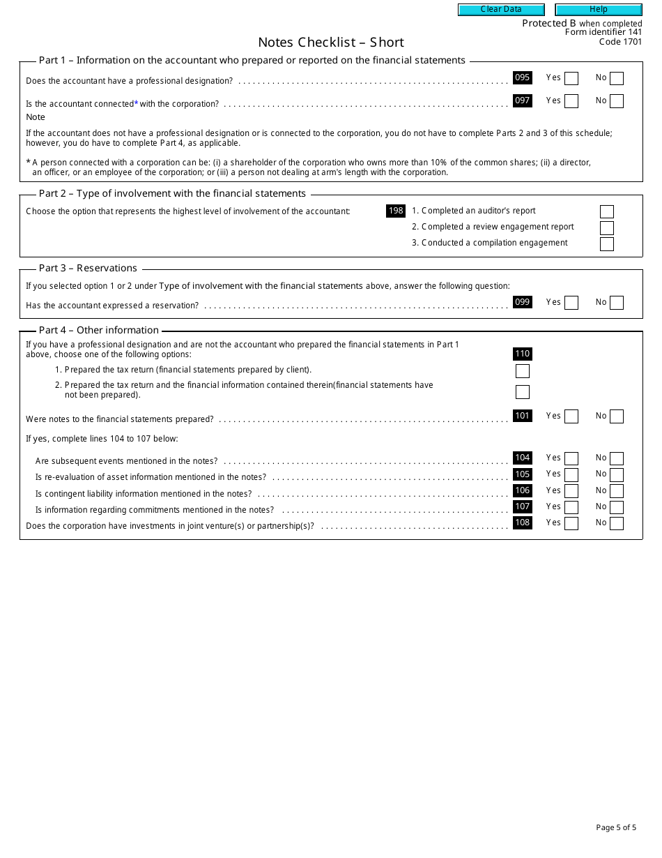Form T1178 General Index of Financial Information - Short - Canada, Page 5