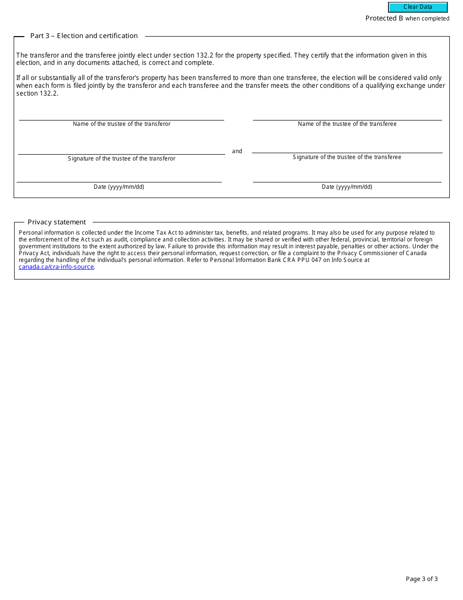 Form T1169 Election on Disposition of Property by a Mutual Fund Corporation (Or a Mutual Fund Trust) to a Mutual Fund Trust - Canada, Page 3