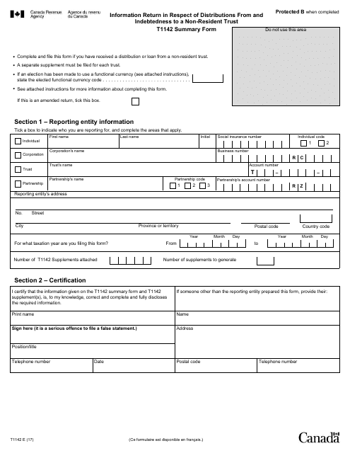 Form T1142  Printable Pdf