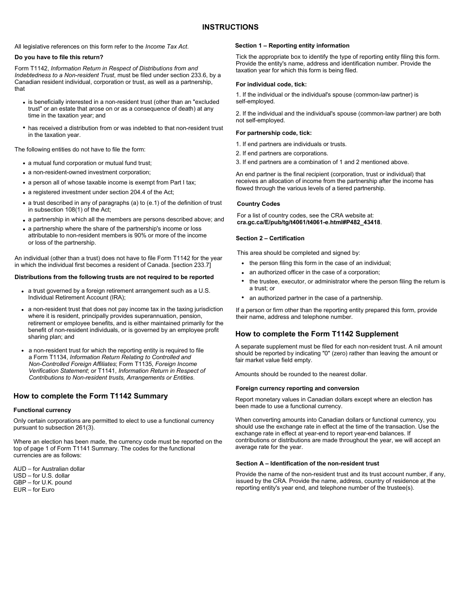 Form T1142 Information Return in Respect of Distributions From and Indebtedness to a Non-resident Trust - Canada, Page 3