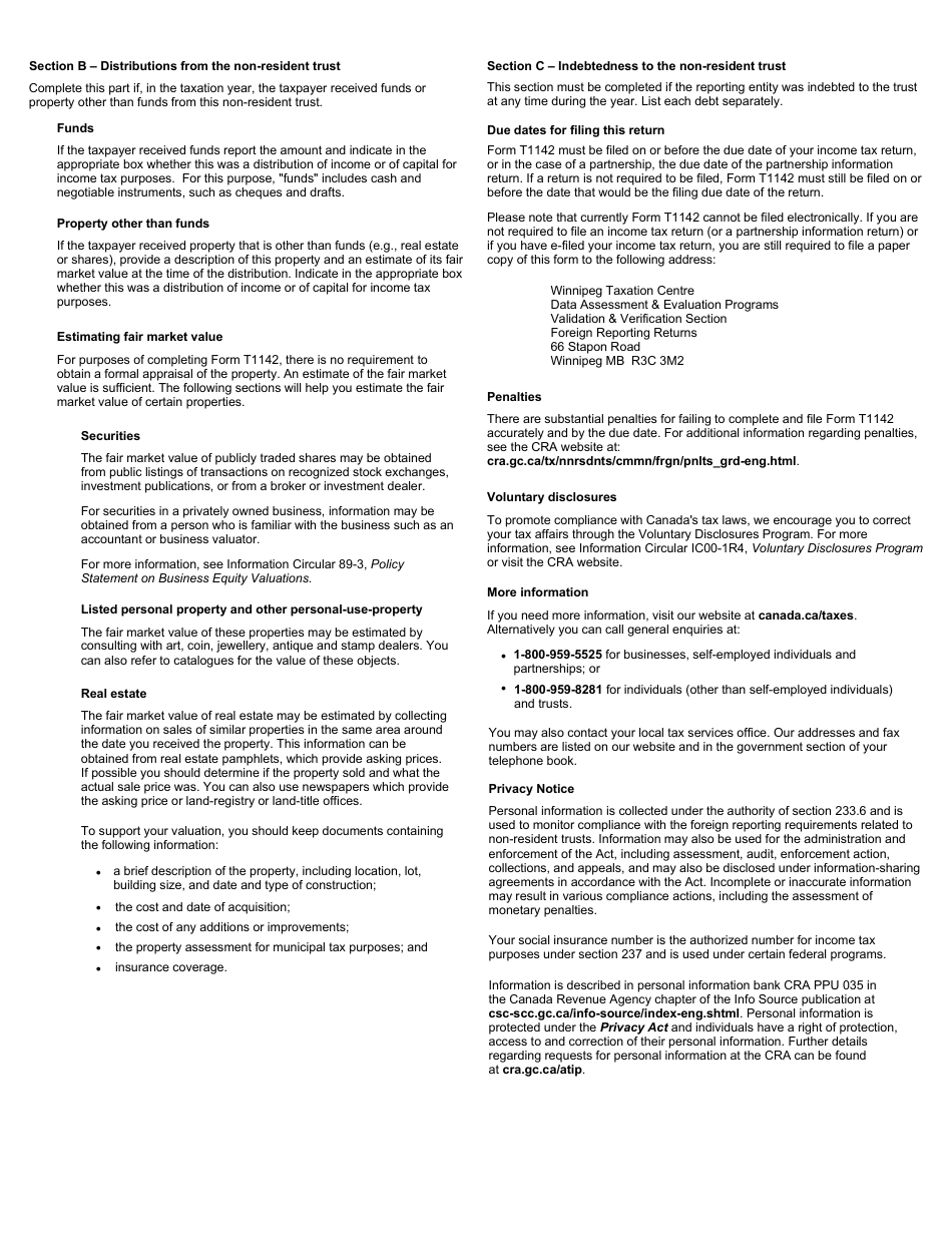 Form T1142 Information Return in Respect of Distributions From and Indebtedness to a Non-resident Trust - Canada, Page 4