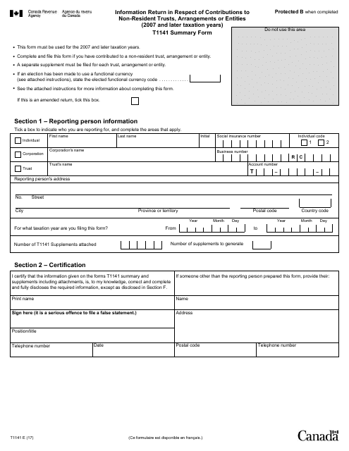 Form T1141  Printable Pdf