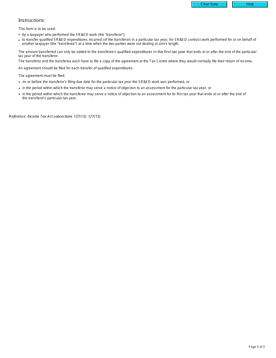 Form T1146 Agreement to Transfer Qualified Expenditures Incurred in Respect of Sred Contracts Between Persons Not Dealing at Arms Length - Canada, Page 3