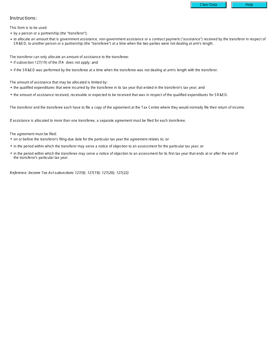 Form T1145 Agreement to Allocate Assistance for Sred Between Persons Not Dealing at Arms Length - Canada, Page 2