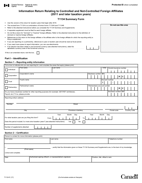 Form T1134  Printable Pdf