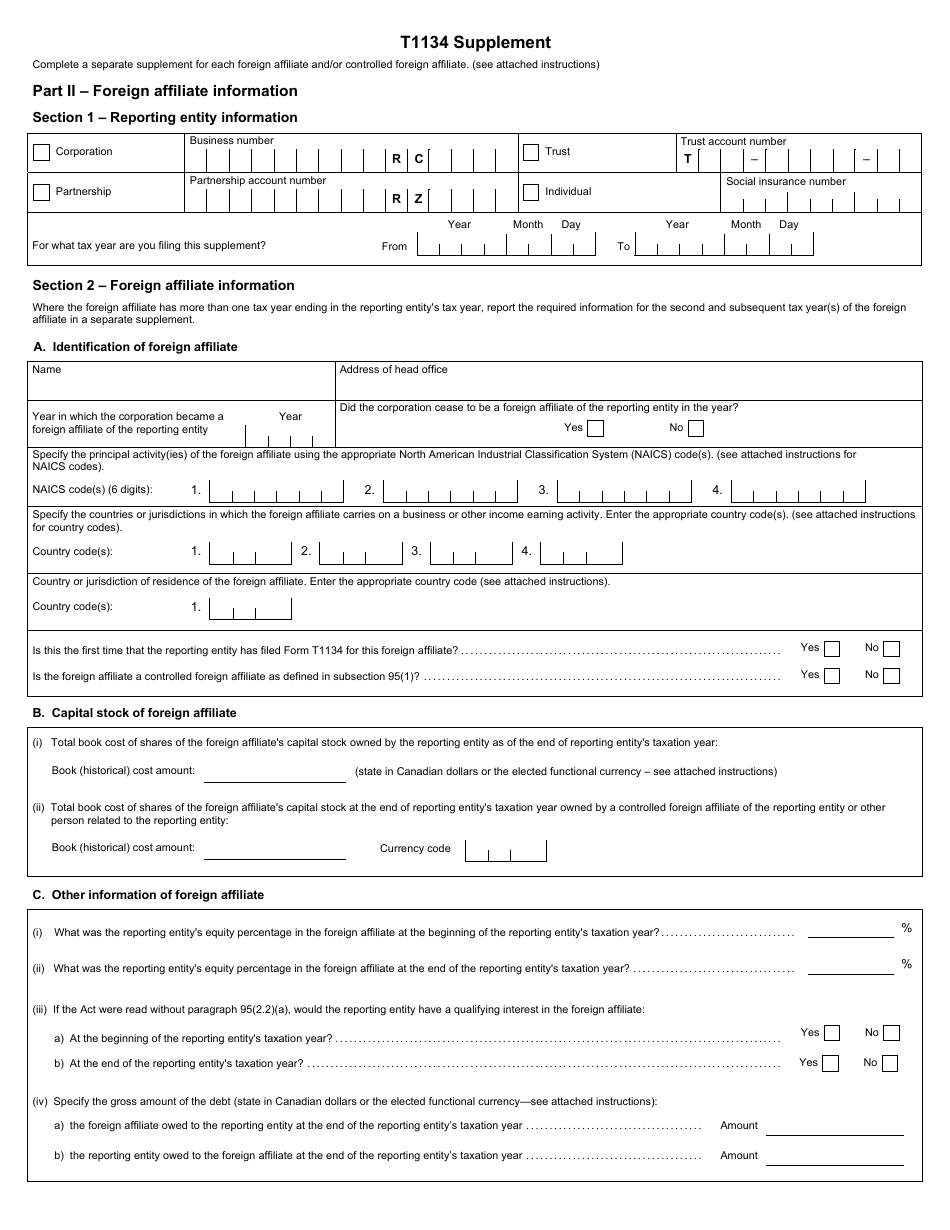 Form T1134 - Fill Out, Sign Online and Download Fillable PDF, Canada ...