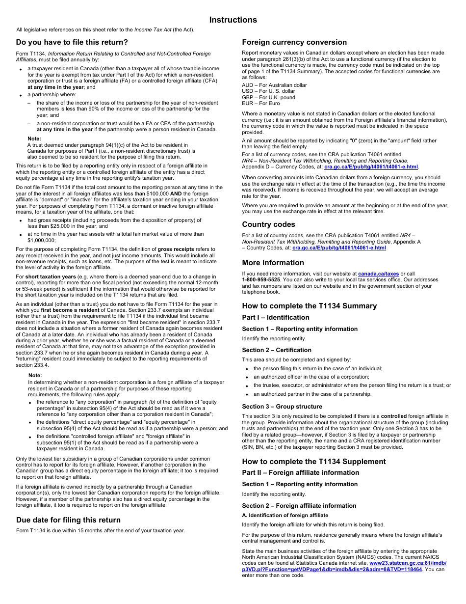 Form T1134 Information Return Relating to Controlled and Not-Controlled Foreign Affiliates (2011 and Later Taxation Years) - Canada, Page 7