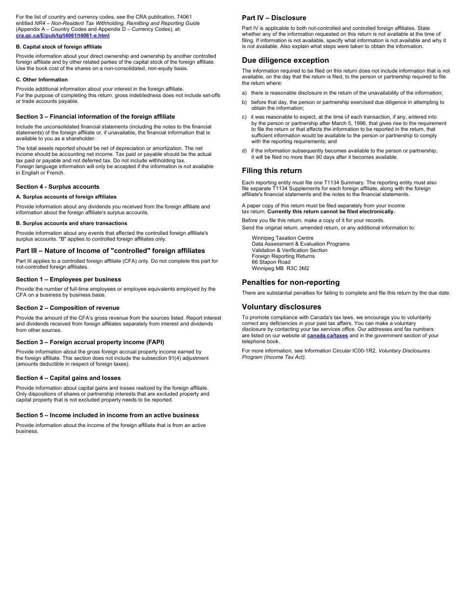 Form T1134 Information Return Relating to Controlled and Not-Controlled Foreign Affiliates (2011 and Later Taxation Years) - Canada, Page 8