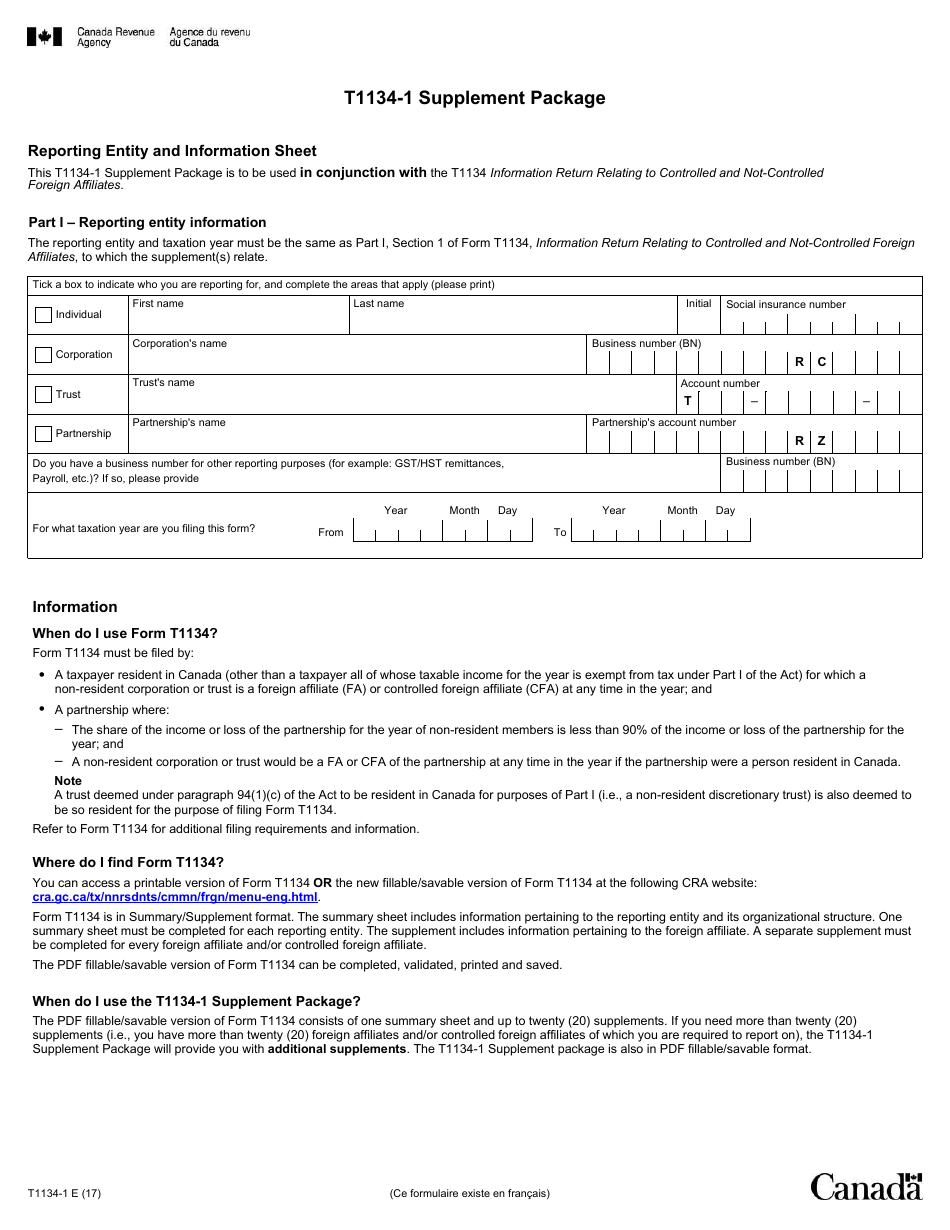 Form T1134-1 Supplement Package - Canada, Page 1