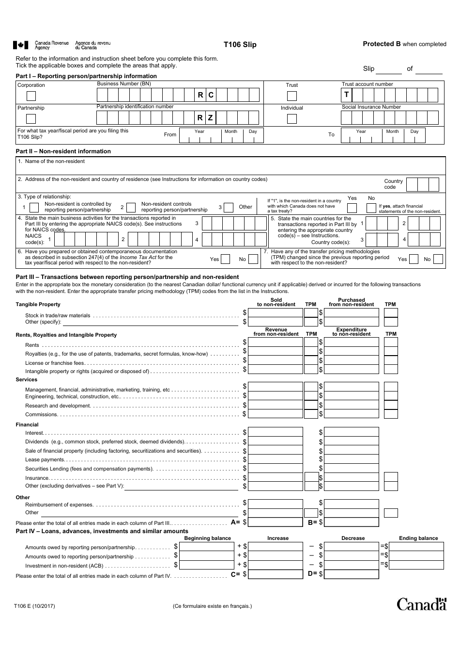 Form T106 Information Return of Non-arms Length Transactions With Non-residents - Canada, Page 3