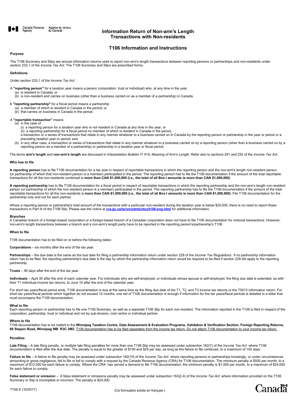 Form T106 Information Return of Non-arms Length Transactions With Non-residents - Canada, Page 5