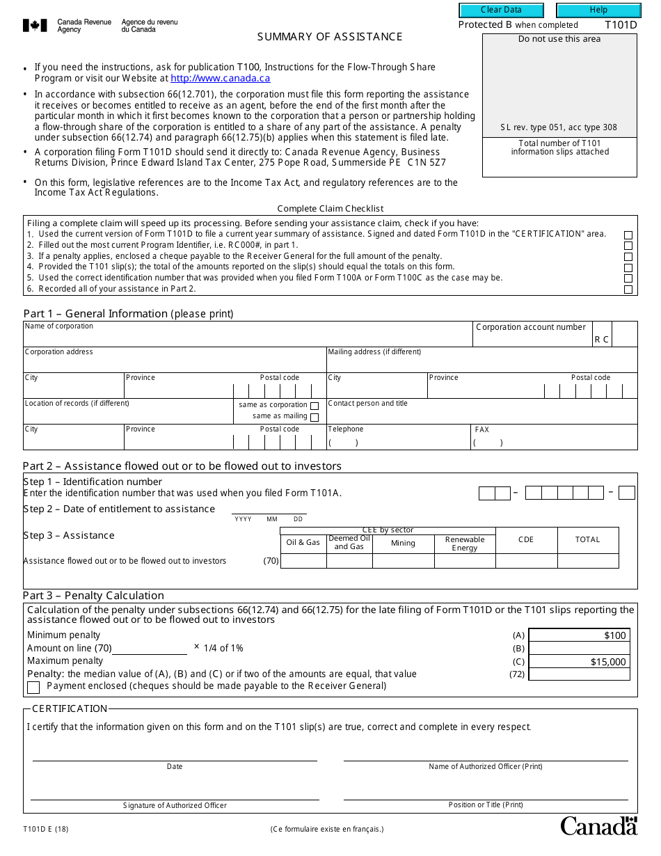 Form T101d - Fill Out, Sign Online And Download Fillable Pdf, Canada 