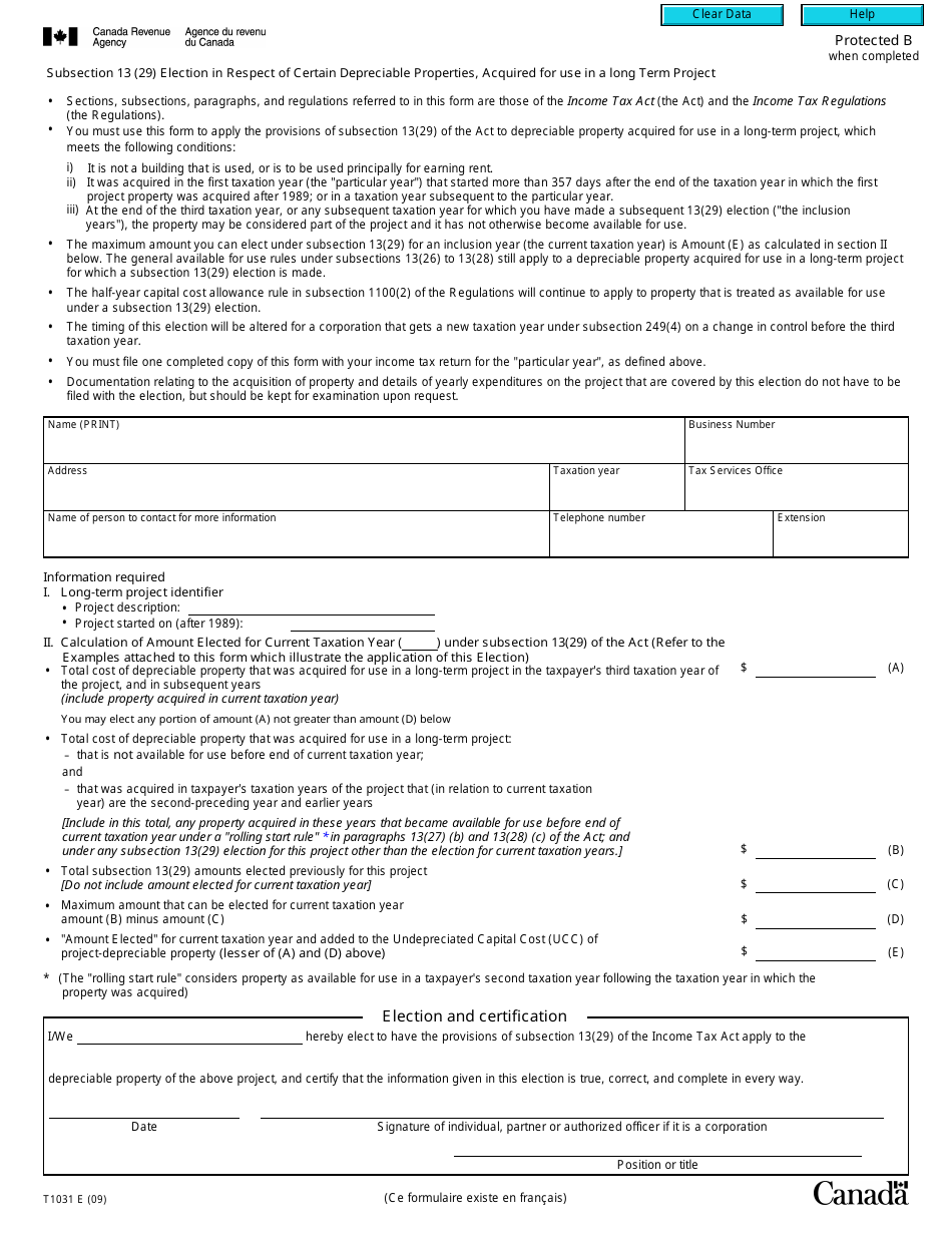 Form T1031 - Fill Out, Sign Online and Download Fillable PDF, Canada ...