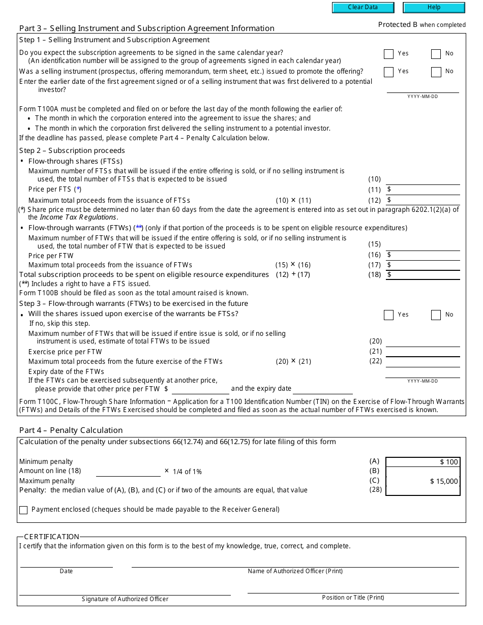 Form T100A Flow-Through Share Information - Application for a Selling Instrument T100 Identification Number (Sitin) - Canada, Page 2