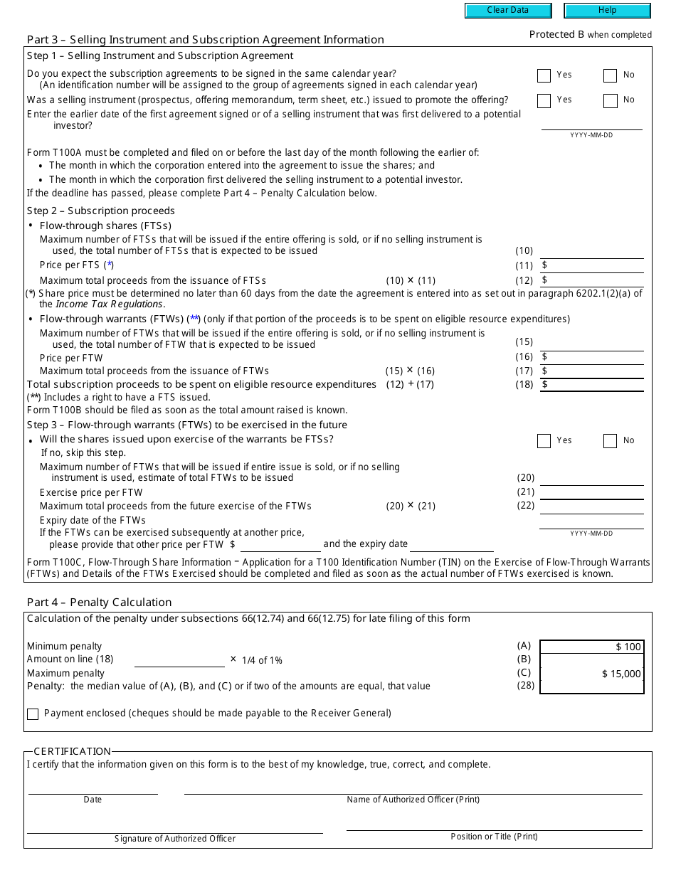 Form T100A - Fill Out, Sign Online and Download Fillable PDF, Canada ...