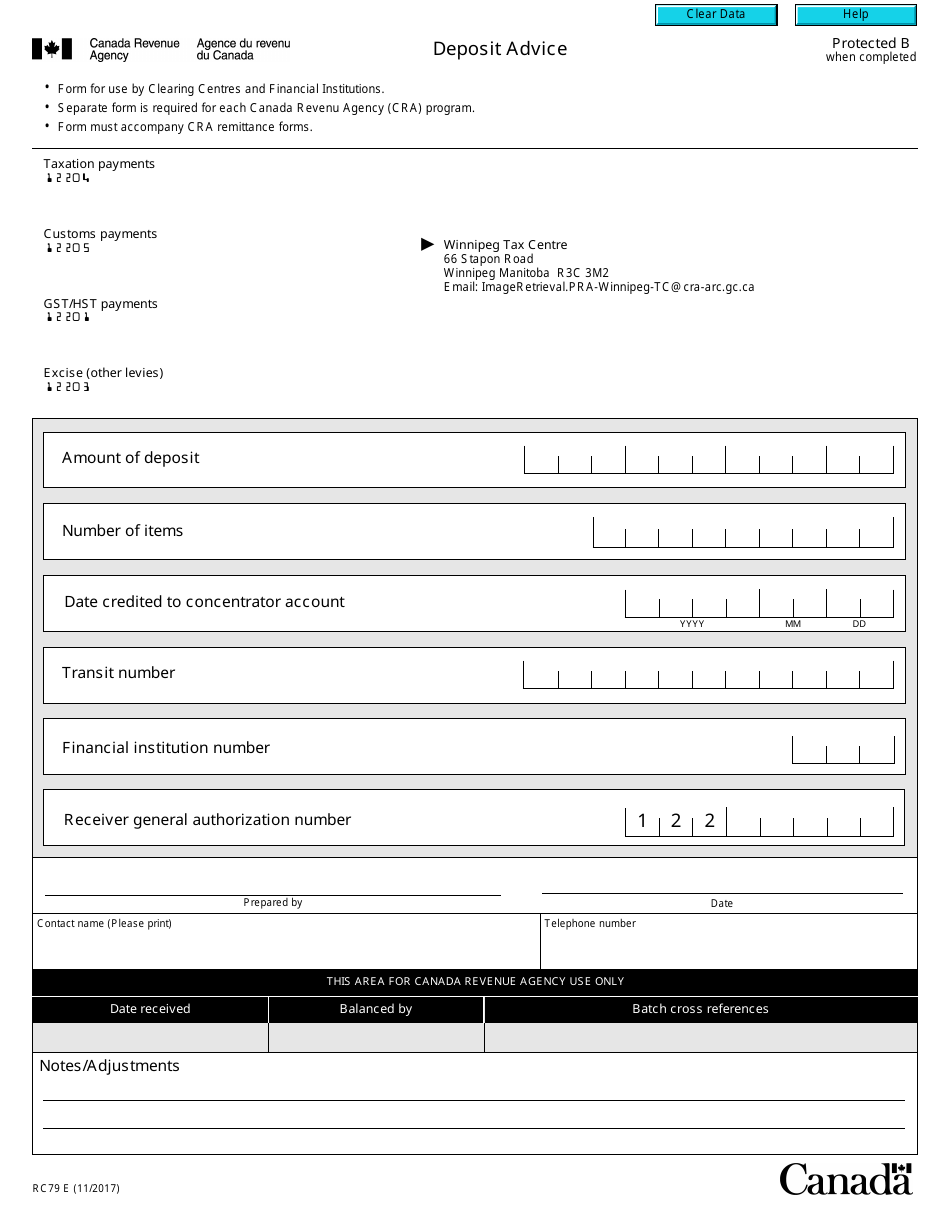 Form RC79 Deposit Advice - Canada, Page 1