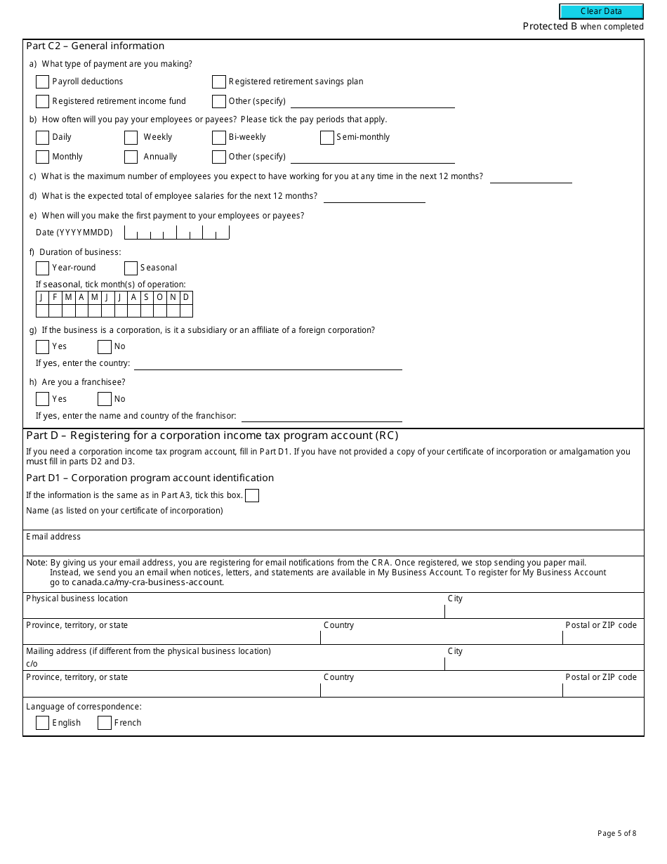 Form RC7301 Request for a Business Number and Certain Program Accounts for Certain Selected Listed Financial Institutions - Canada, Page 5