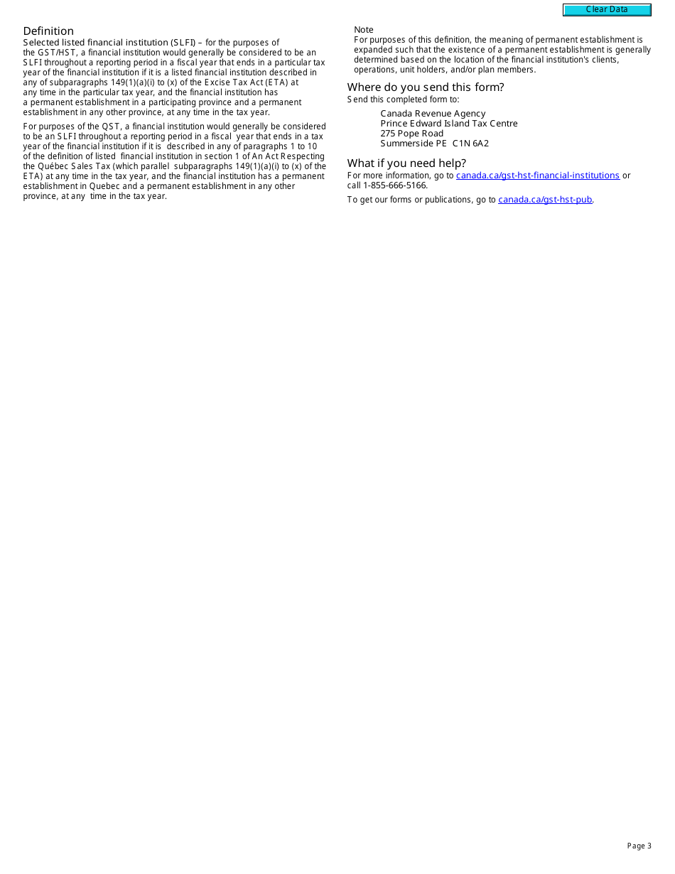 Form RC7257 Third Party Authorization and Cancellation of Authorization for Gst / Hst and Qst Rebates for Selected Listed Financial Institutions - Canada, Page 3