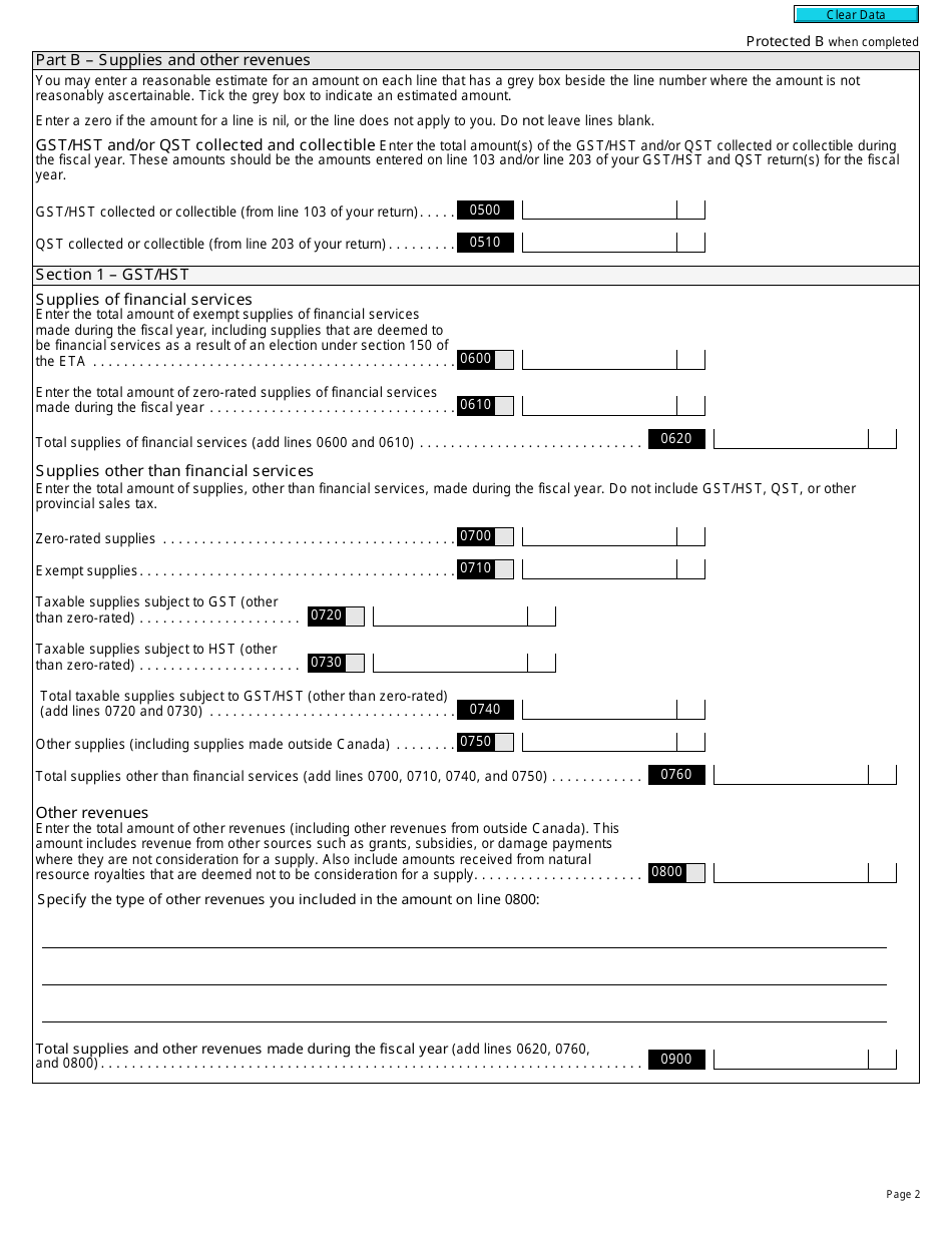 Form RC7291 Gst / Hst and Qst Annual Information Return for Selected Listed Financial Institutions - Canada, Page 2