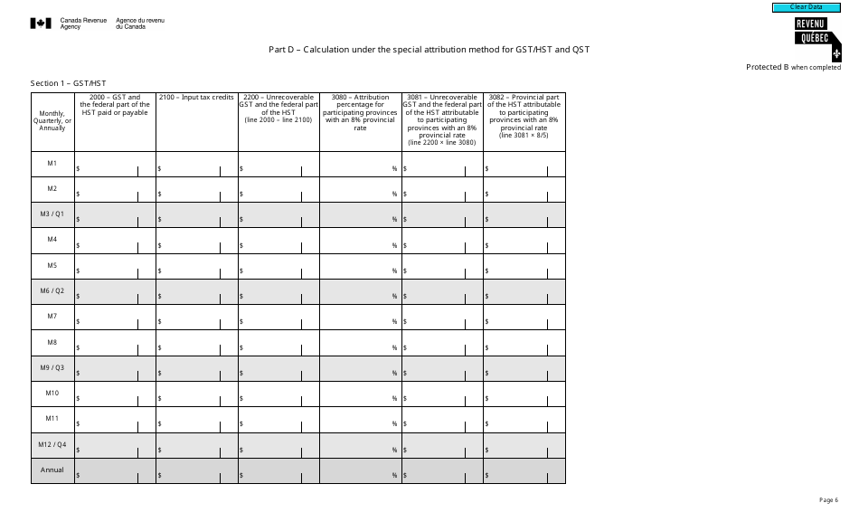 Form RC7294 Goods and Services Tax / Harmonized Sales Tax (Gst / Hst) and Quebec Sales Tax (Qst) Final Return for Selected Listed Financial Institutions - Canada, Page 6