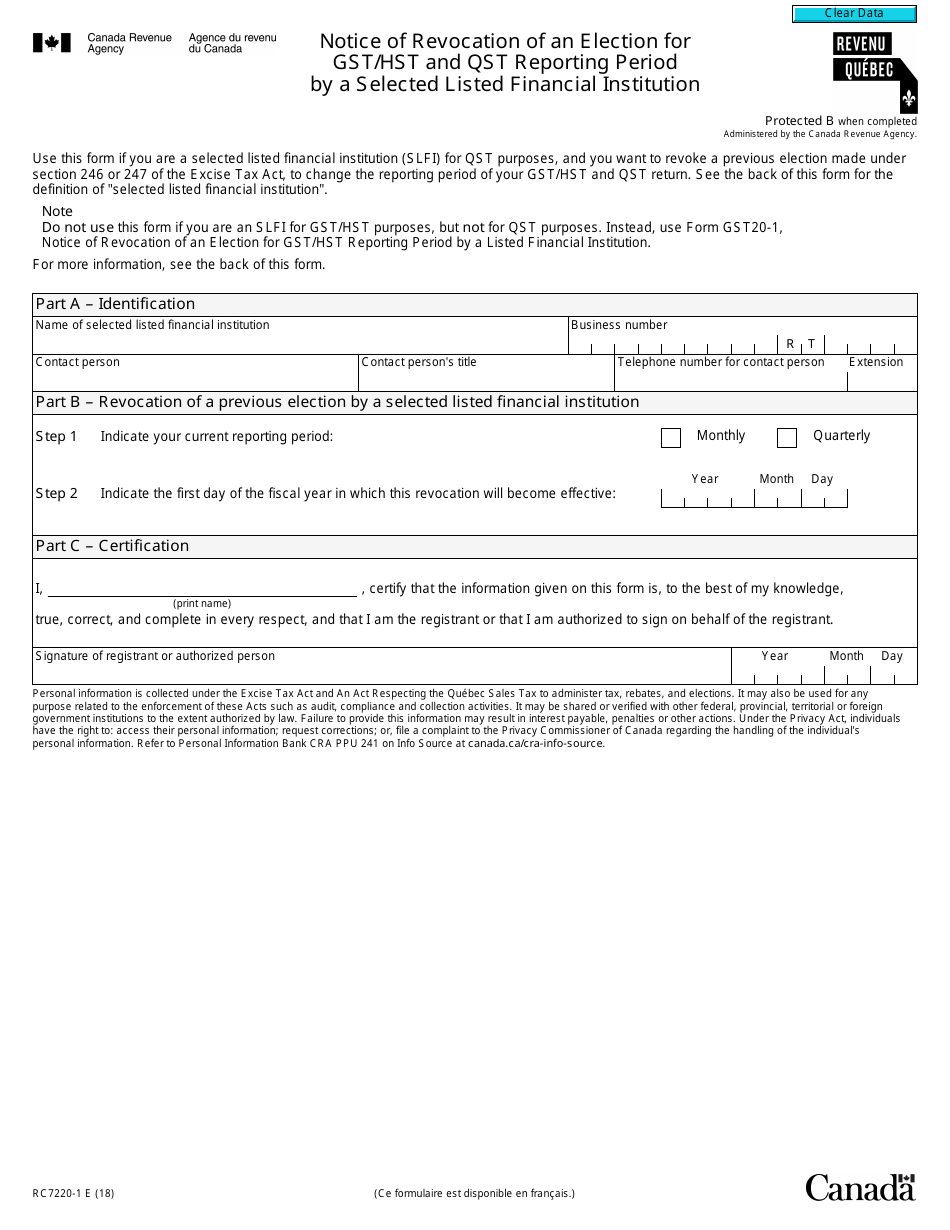 Form 7220 Example Form RC7220-1 - Fill Out, Sign Online and Download Fillable PDF, Canada ...