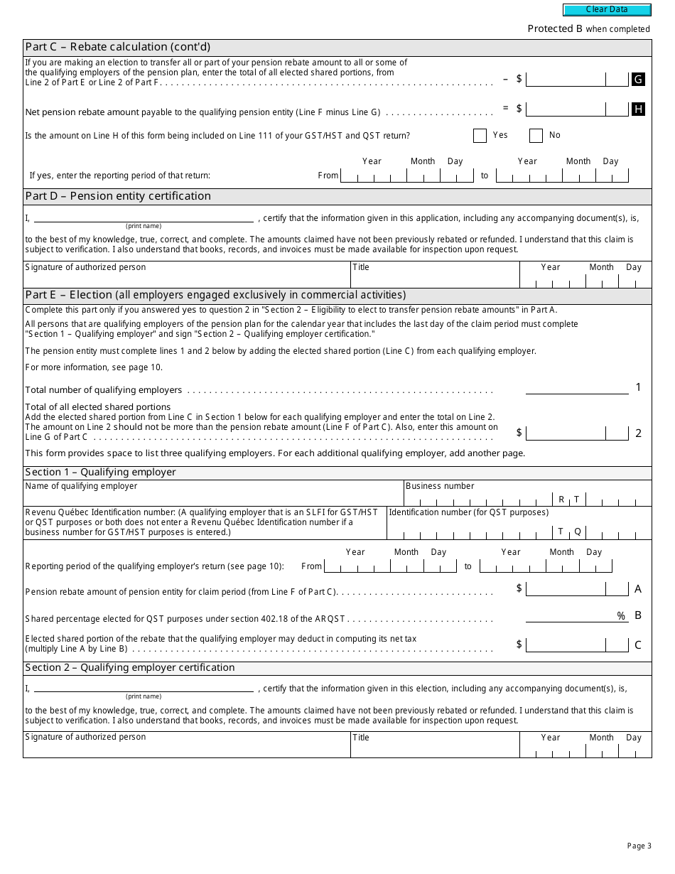 Form RC7207-1 Qst Rebate Application and Election for Pension Entities That Are Selected Listed Financial Institutions for Gst / Hst Purposes Only - Canada, Page 3