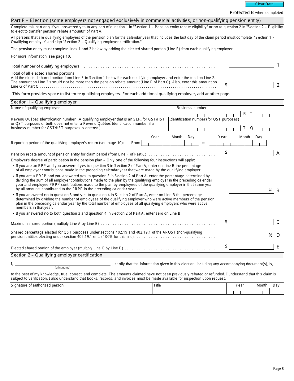 Form RC7207-1 Qst Rebate Application and Election for Pension Entities That Are Selected Listed Financial Institutions for Gst / Hst Purposes Only - Canada, Page 5