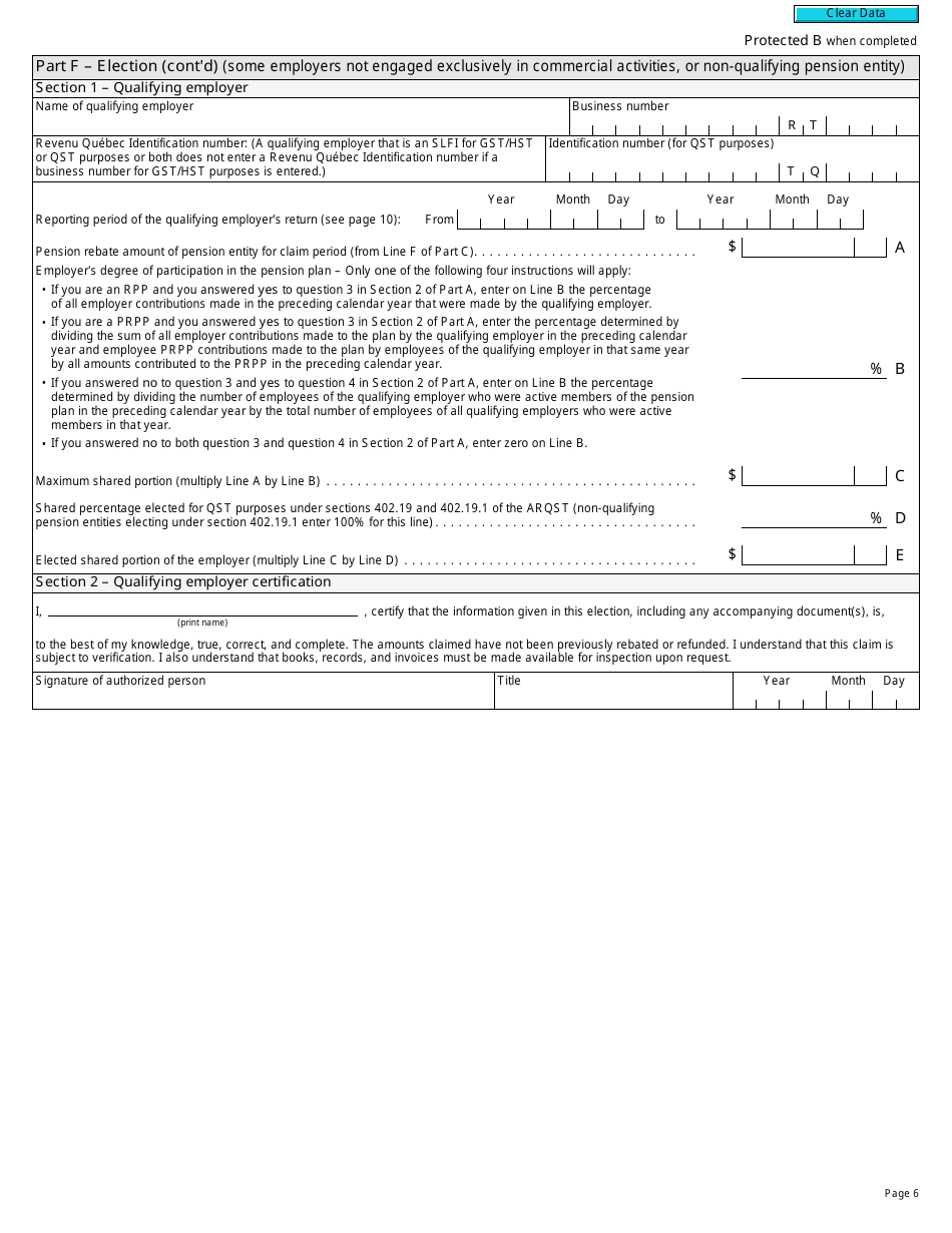 Form RC7207-1 Qst Rebate Application and Election for Pension Entities That Are Selected Listed Financial Institutions for Gst / Hst Purposes Only - Canada, Page 6