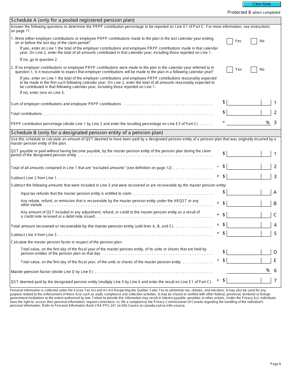 Form RC7207-1 Qst Rebate Application and Election for Pension Entities That Are Selected Listed Financial Institutions for Gst / Hst Purposes Only - Canada, Page 8
