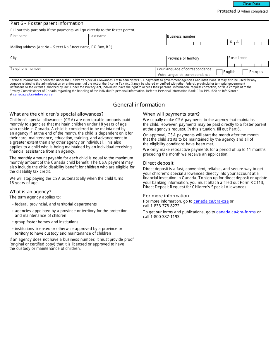 Form RC64 Childrens Special Allowances - Canada, Page 2