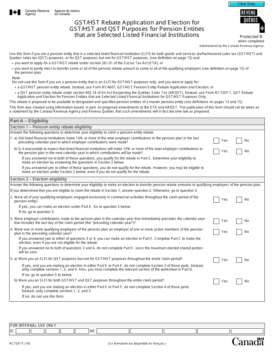 Form R7207 Download Fillable PDF Or Fill Online Gst Hst Rebate 