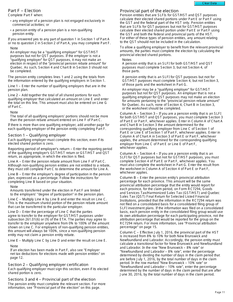 Form R7207 Gst / Hst Rebate Application and Election for Gst / Hst and Qst Purposes for Pension Entities That Are Selected Listed Financial Institutions - Canada, Page 11