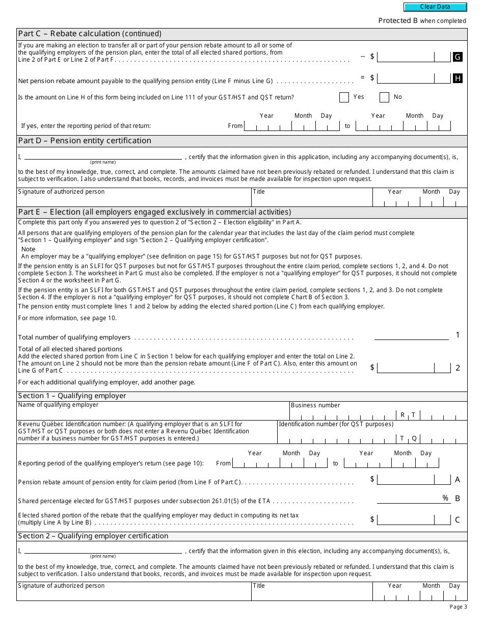 Form R7207 Gst / Hst Rebate Application and Election for Gst / Hst and Qst Purposes for Pension Entities That Are Selected Listed Financial Institutions - Canada, Page 3