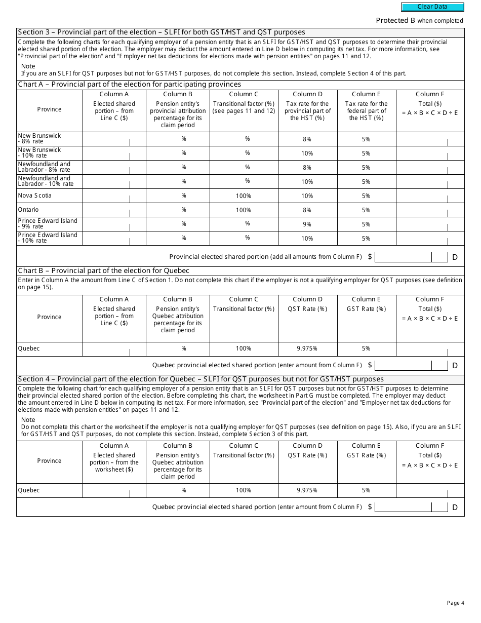 Form R7207 Gst / Hst Rebate Application and Election for Gst / Hst and Qst Purposes for Pension Entities That Are Selected Listed Financial Institutions - Canada, Page 4