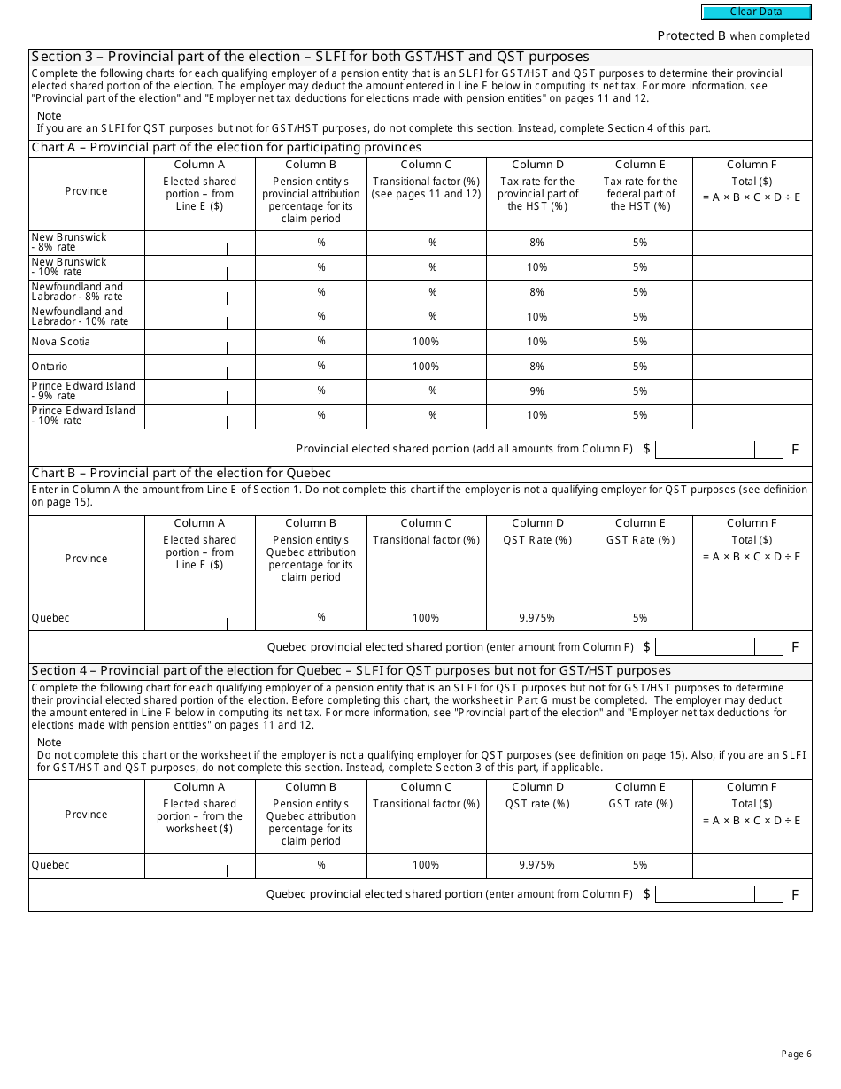 Form R7207 Gst / Hst Rebate Application and Election for Gst / Hst and Qst Purposes for Pension Entities That Are Selected Listed Financial Institutions - Canada, Page 6