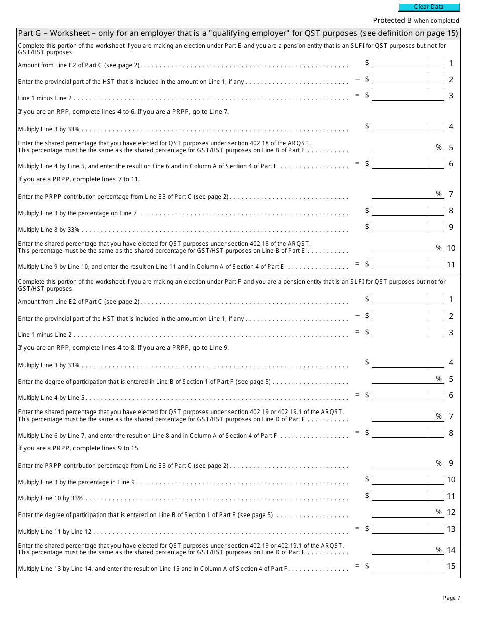 Form R7207 Gst / Hst Rebate Application and Election for Gst / Hst and Qst Purposes for Pension Entities That Are Selected Listed Financial Institutions - Canada, Page 7
