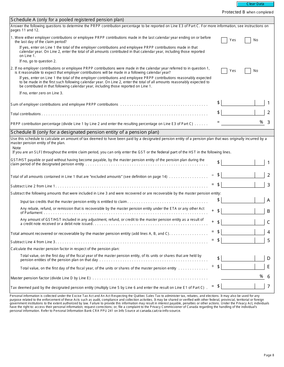 Form R7207 Gst / Hst Rebate Application and Election for Gst / Hst and Qst Purposes for Pension Entities That Are Selected Listed Financial Institutions - Canada, Page 8