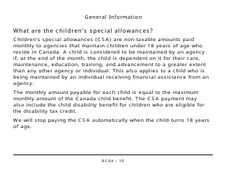 Form RC64 Children&#039;s Special Allowances - Large Print - Canada, Page 10
