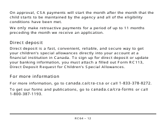 Form RC64 Children&#039;s Special Allowances - Large Print - Canada, Page 12