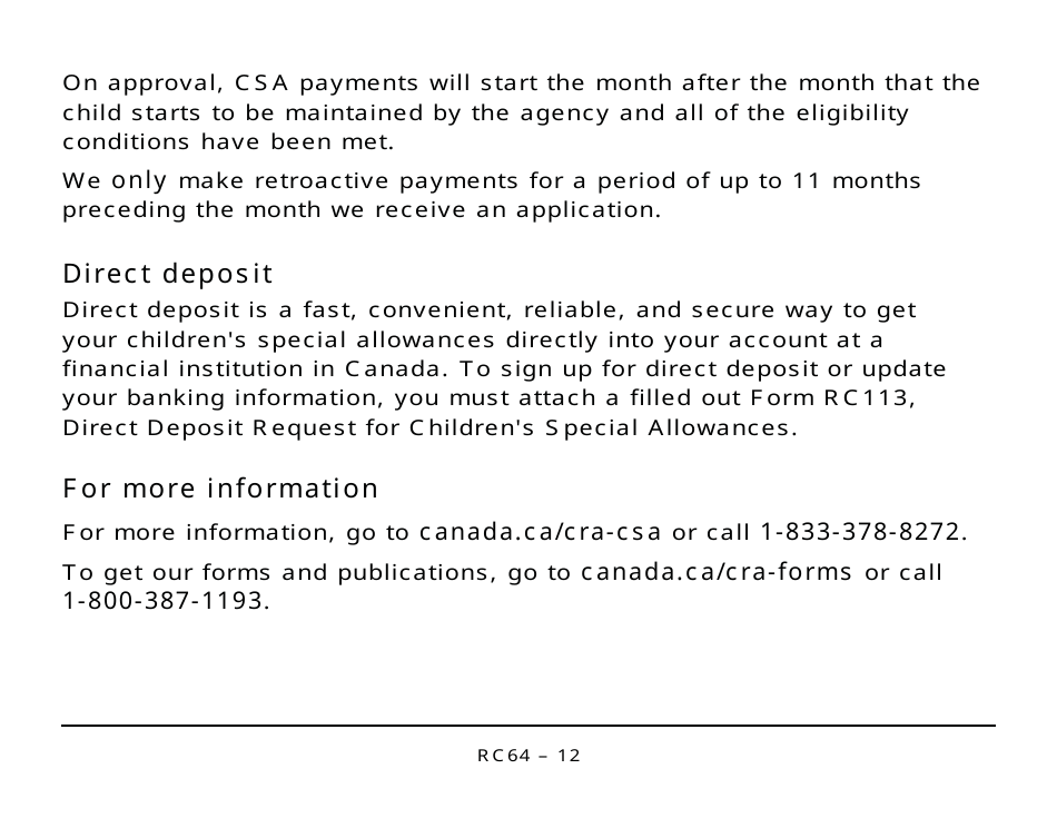 Form RC64 Childrens Special Allowances - Large Print - Canada, Page 12